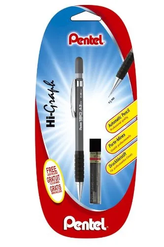 pentel-a315-porte-mine-0-5-mm-gris-canon-fixe-4-mm-tui-de-12-mines-offert image 1