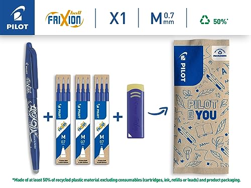 pilot-frixion-ball-07-stylo-effa-able-bleu-9-recharges-gomme image 4