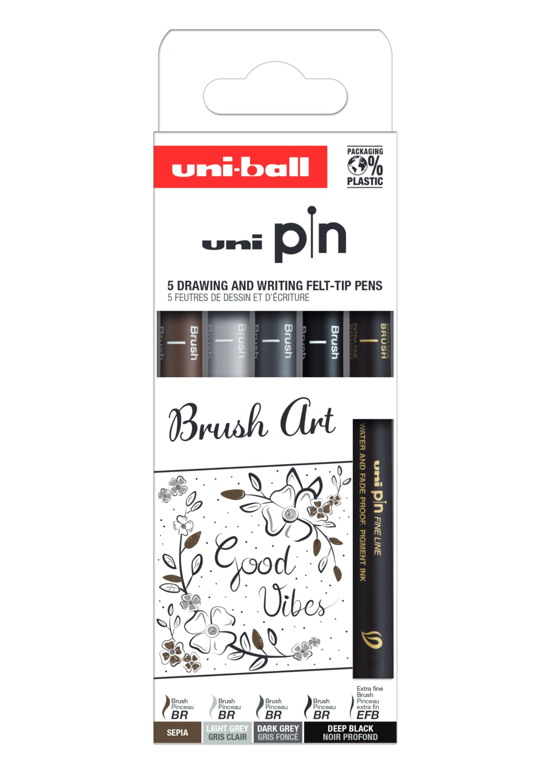 uni-ball-pin-manga-shojo-5-feutres-calibr-s-et-brush-noir-et-gris-fonc image 8