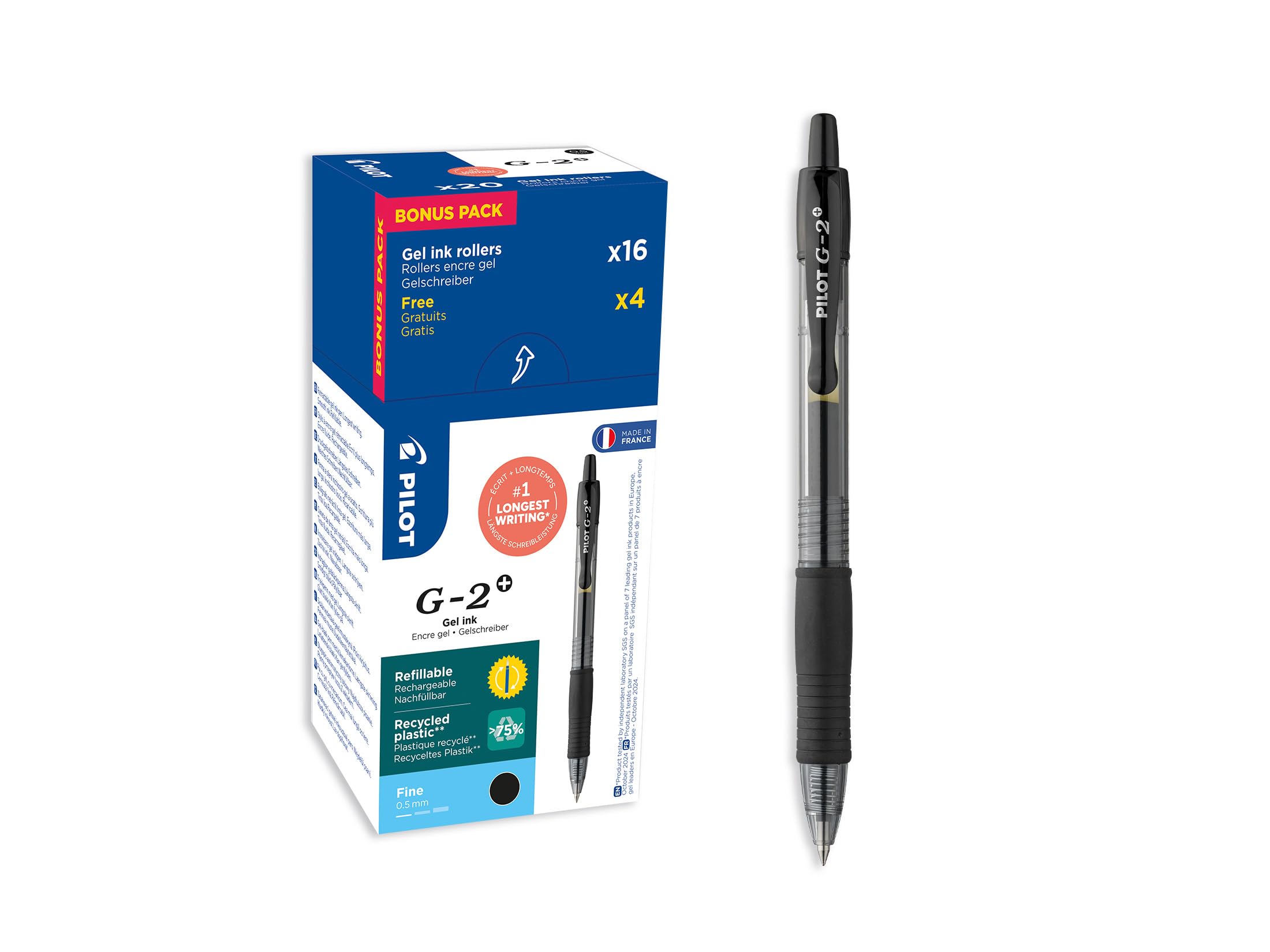 pilot-g2-plus-stylo-roller-gel-r-tractable-bleu-pointe-moyenne-0-7-mm-lot-de-6 image 8