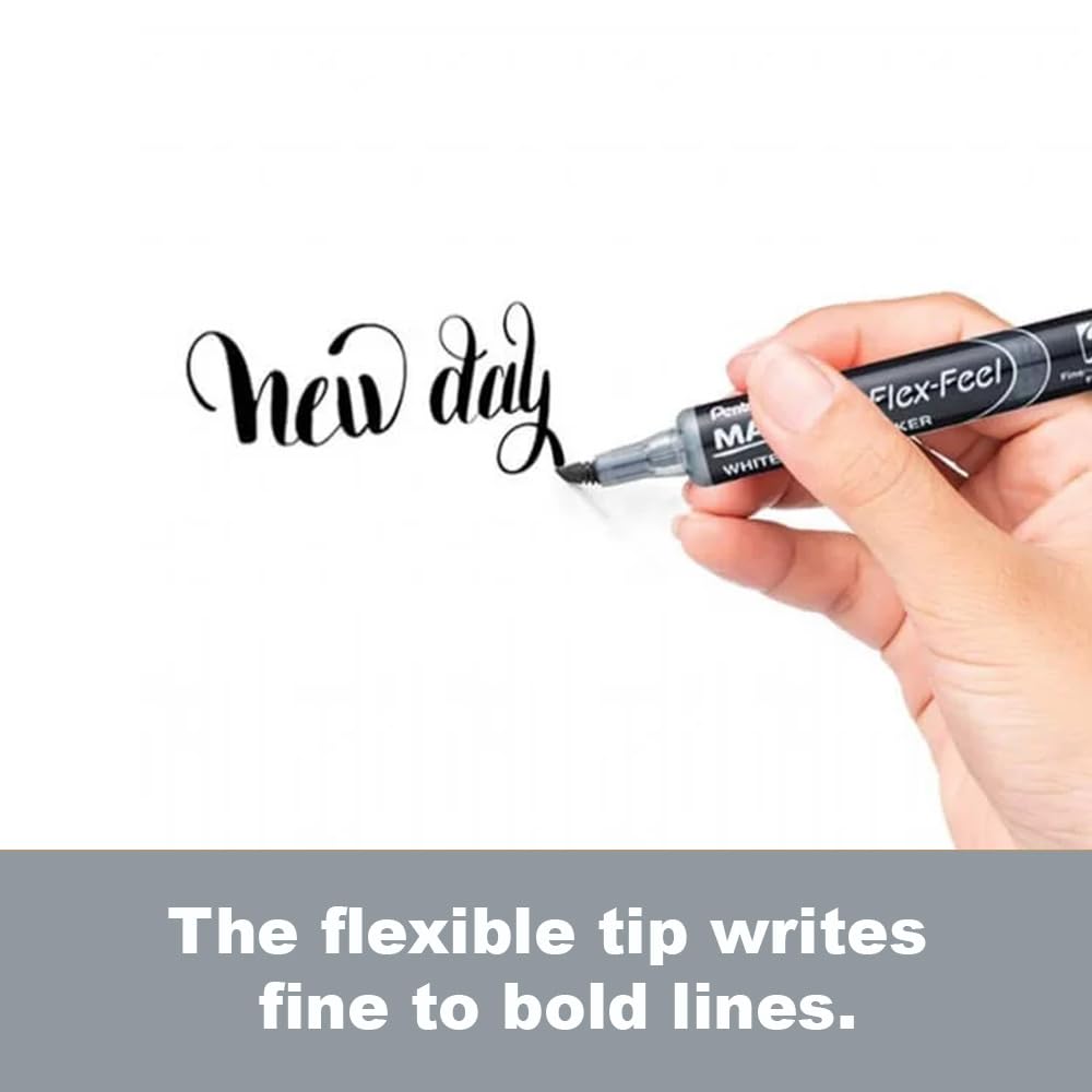 pentel-maxiflo-flex-feel-marqueur-tableau-blanc-noir-pointe-flexible-lot-de-12 image 3