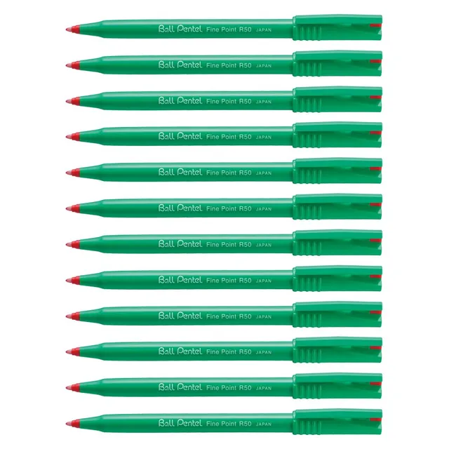 pentel-ball-r50-b-feutre-bille-0-8-mm-encre-rouge-pack-de-12 image 1