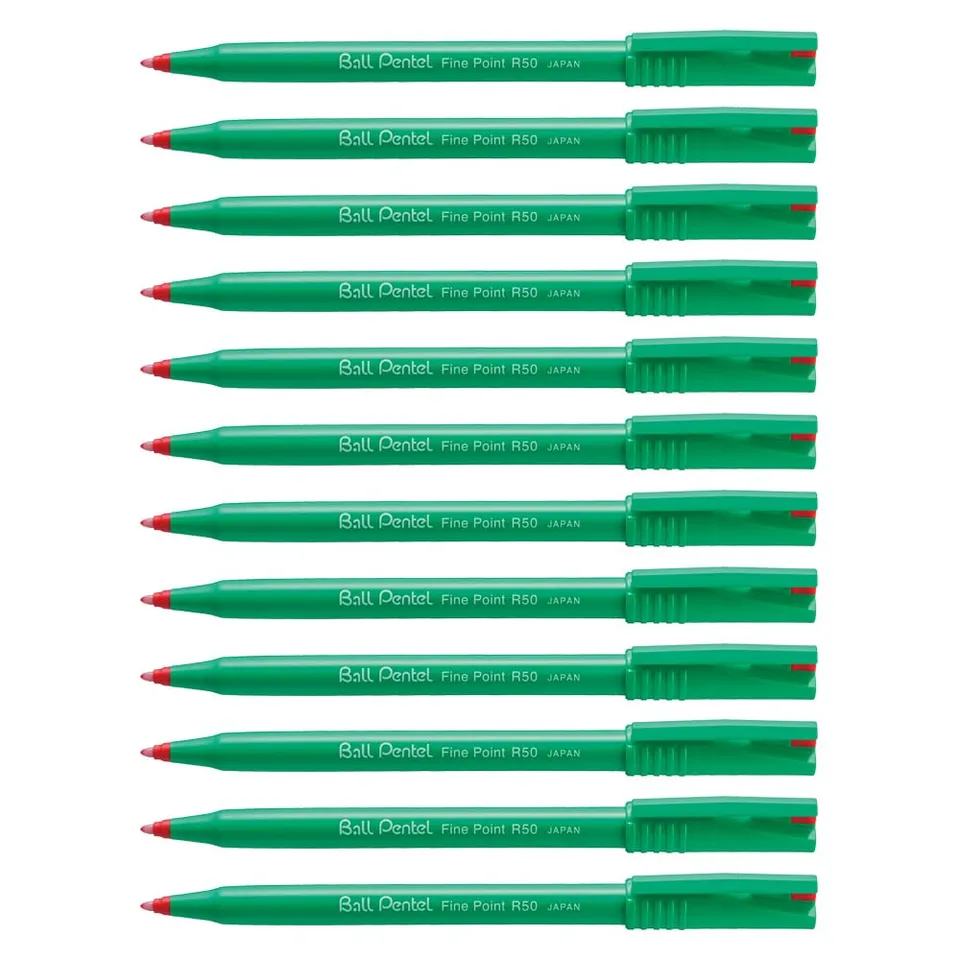 pentel-ball-r50-b-feutre-bille-0-8-mm-encre-rouge-pack-de-12 image 1