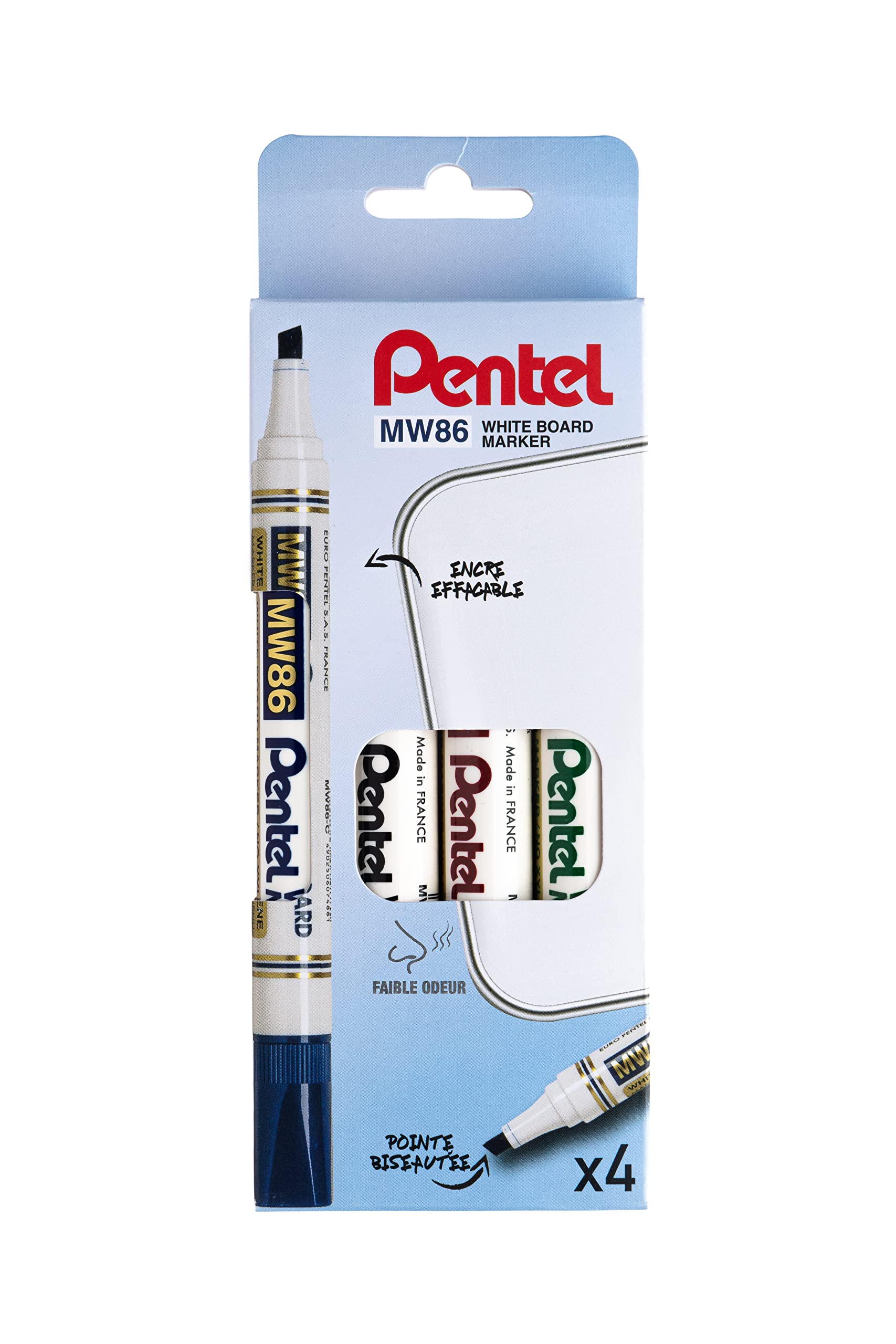 pentel-mw86-b-lot-de-12-marqueurs-tableau-blanc-pointe-biseaut-e-rouge image 2