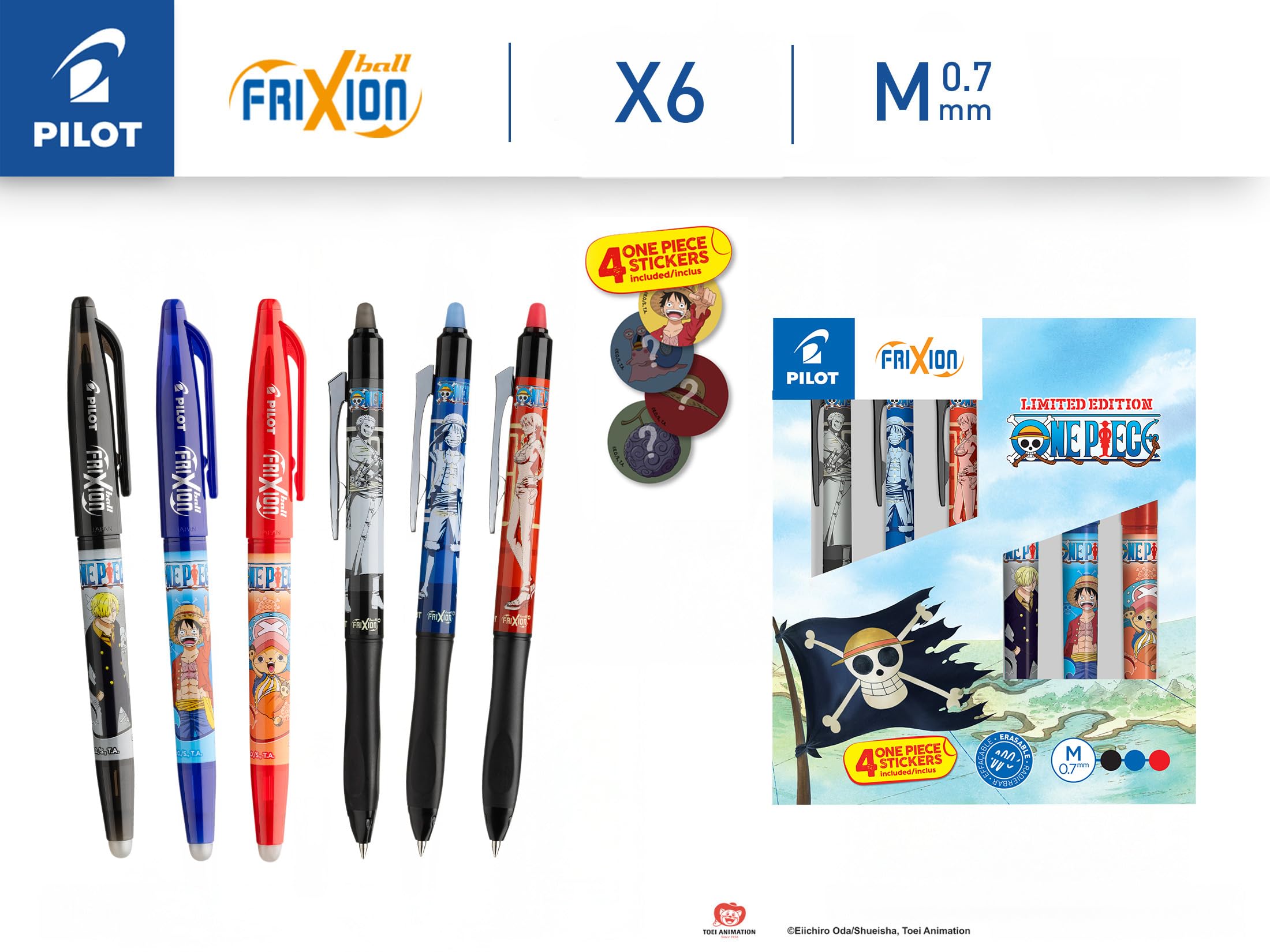 pilot-frixion-x-one-piece-coffret-collector-6-rollers-effa-ables-0-7-mm-4-sticke image 2