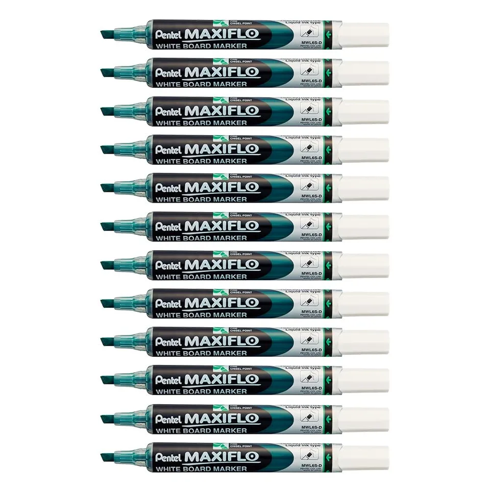 pentel-maxiflo-marqueur-tableau-blanc-pointe-biseaut-e-vert-lot-de-12 image 1