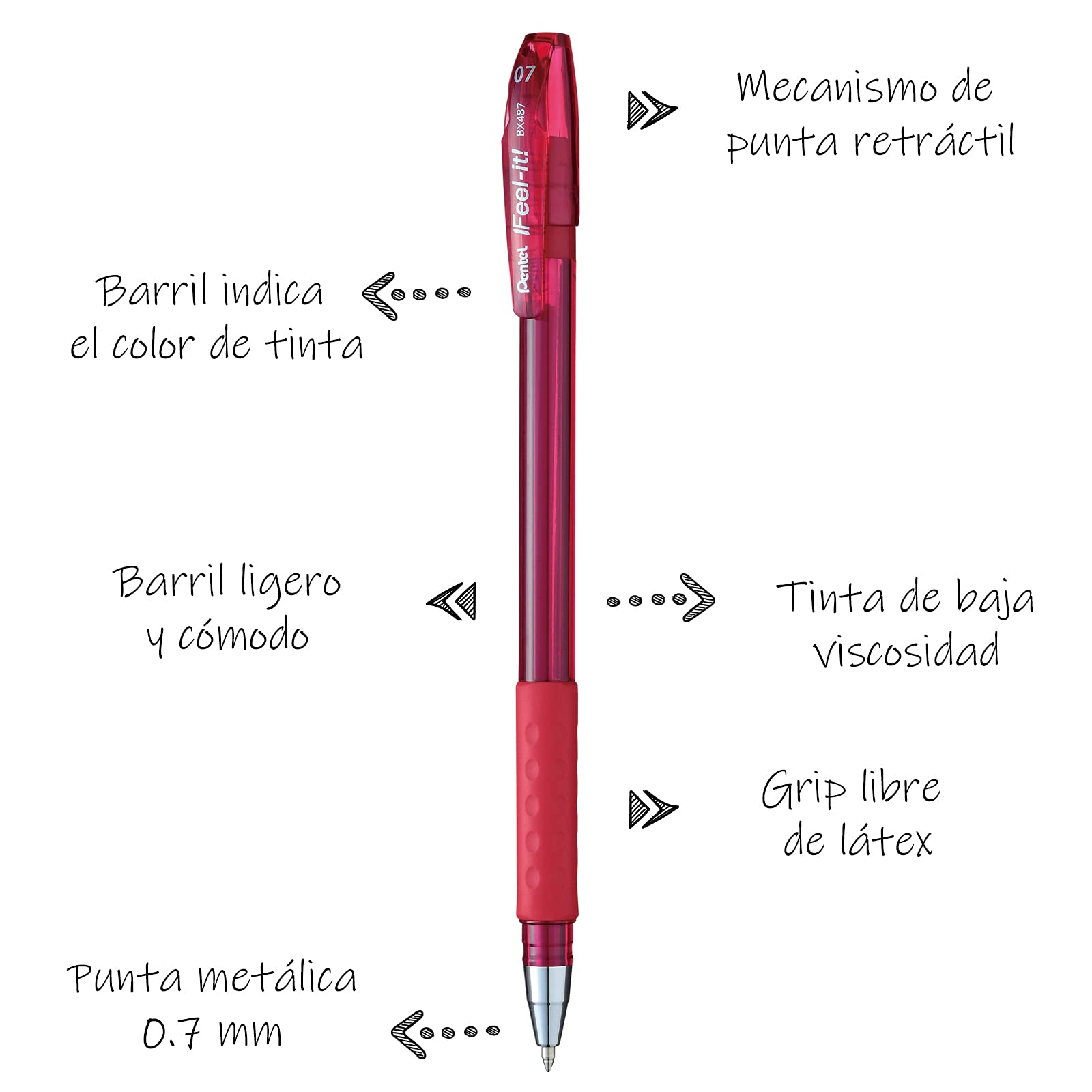 pentel-i-feel-it-bx487-lot-de-12-stylos-bille-0-7-mm-rouge-encre-faible-viscosit image 2