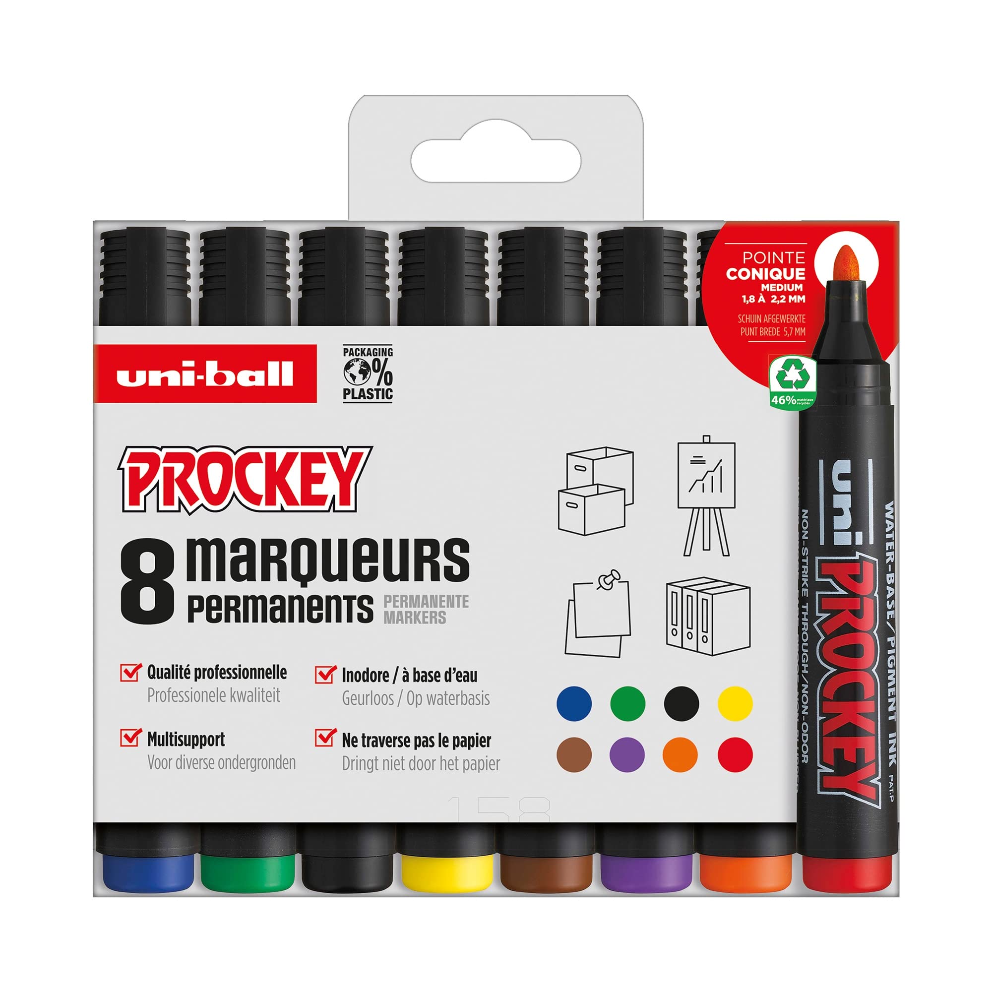 uni-ball-prockey-pm122-marqueur-permanent-pointe-conique-1-2-1-8-mm-8-couleurs-a image 1