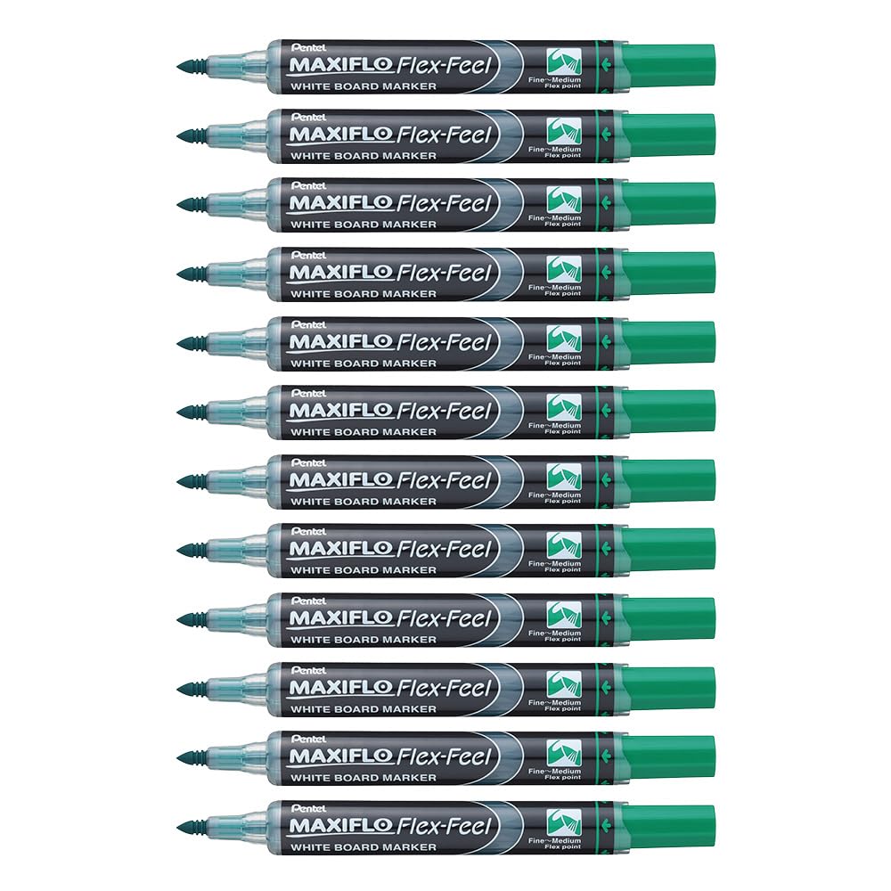 pentel-maxiflo-flex-feel-marqueur-tableau-blanc-noir-pointe-flexible-lot-de-12 image 5