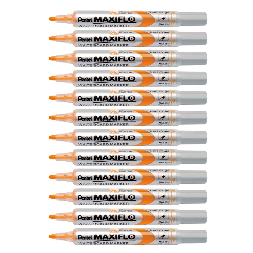 pentel-maxiflo-lot-de-12-marqueurs-tableau-blanc-pointe-conique-orange image 1