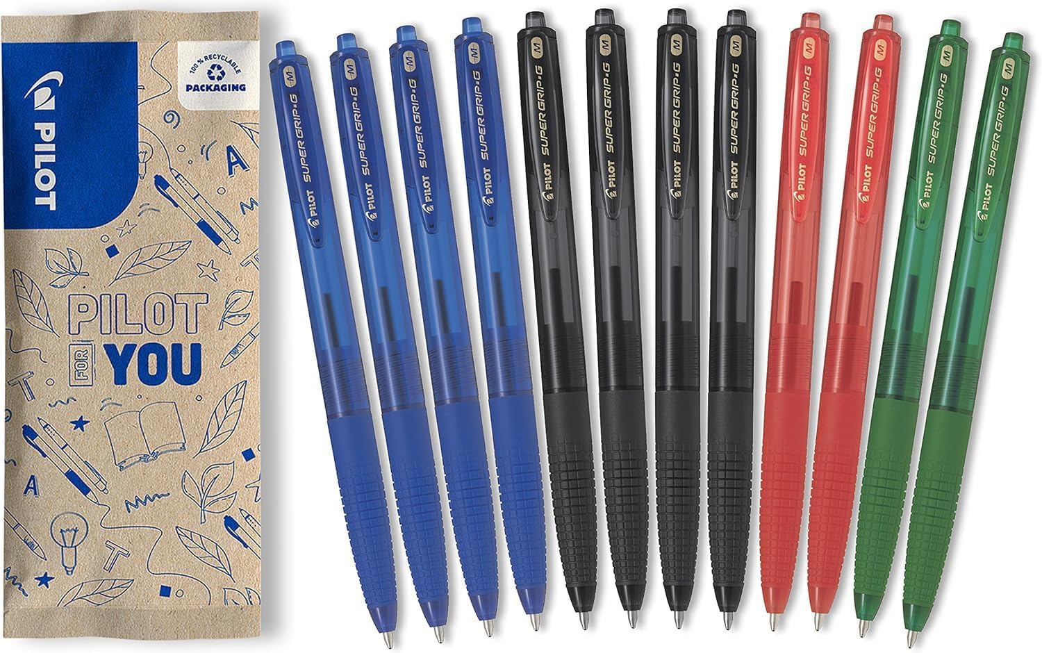 pilot-super-grip-g-lot-de-12-stylos-bille-r-tractables-pointe-moyenne-1-mm-4-ble image 1