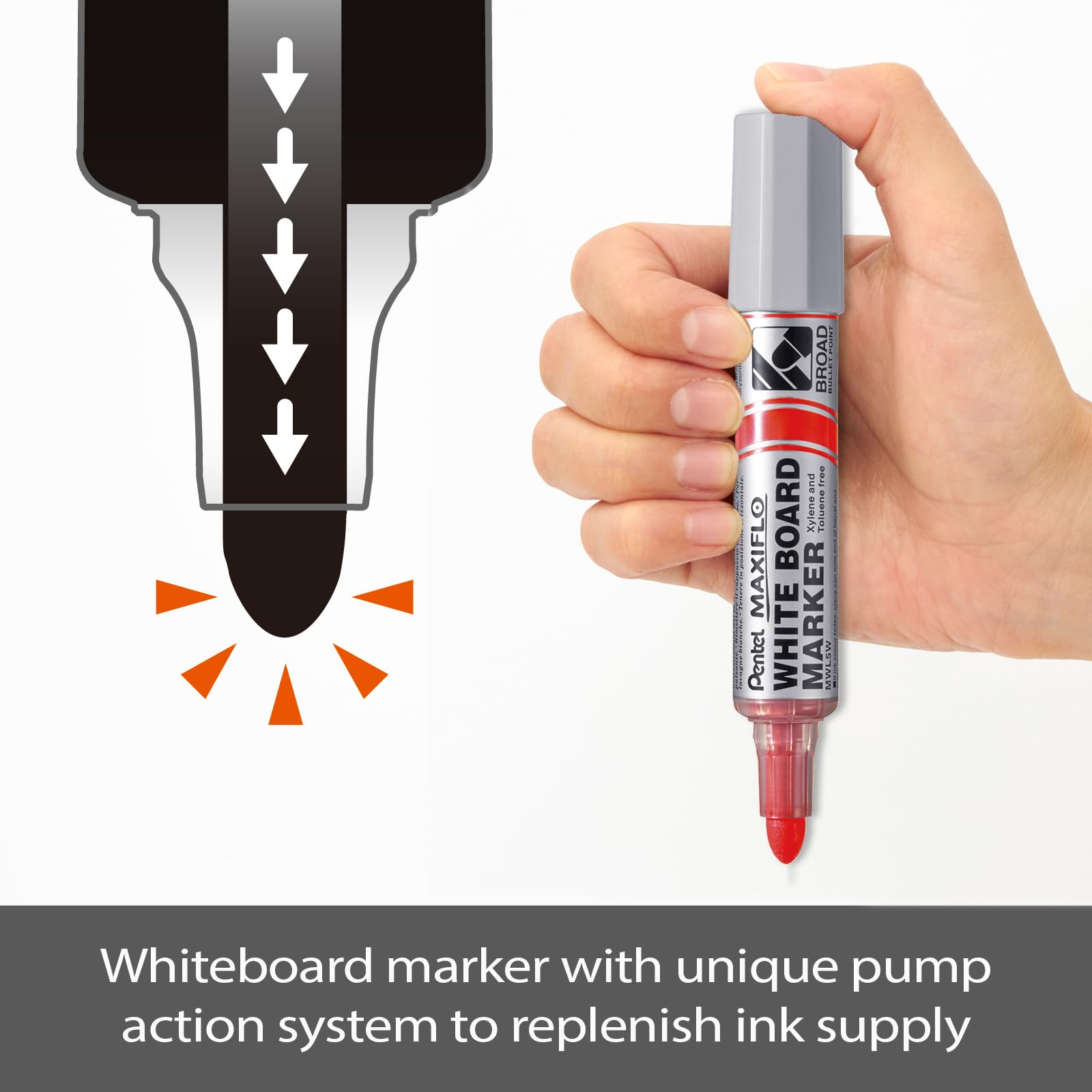 pentel-maxiflo-mwl5w-bx-marqueur-tableau-blanc-rouge-pointe-ultra-large-lot-de-1 image 3