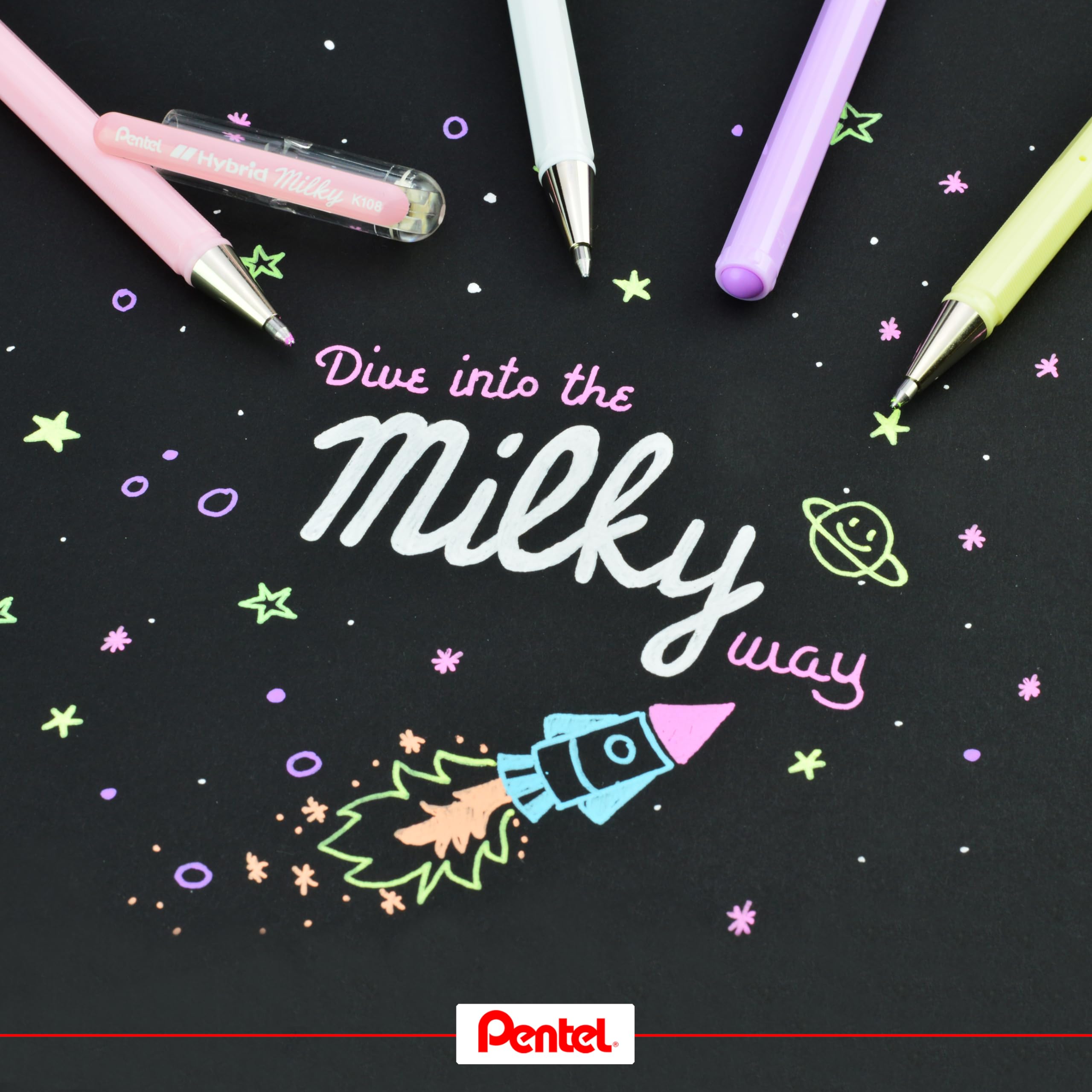 pentel-hybrid-milky-k108-p-lot-de-12-rollers-gel-pastel-rose-0-8-mm image 4