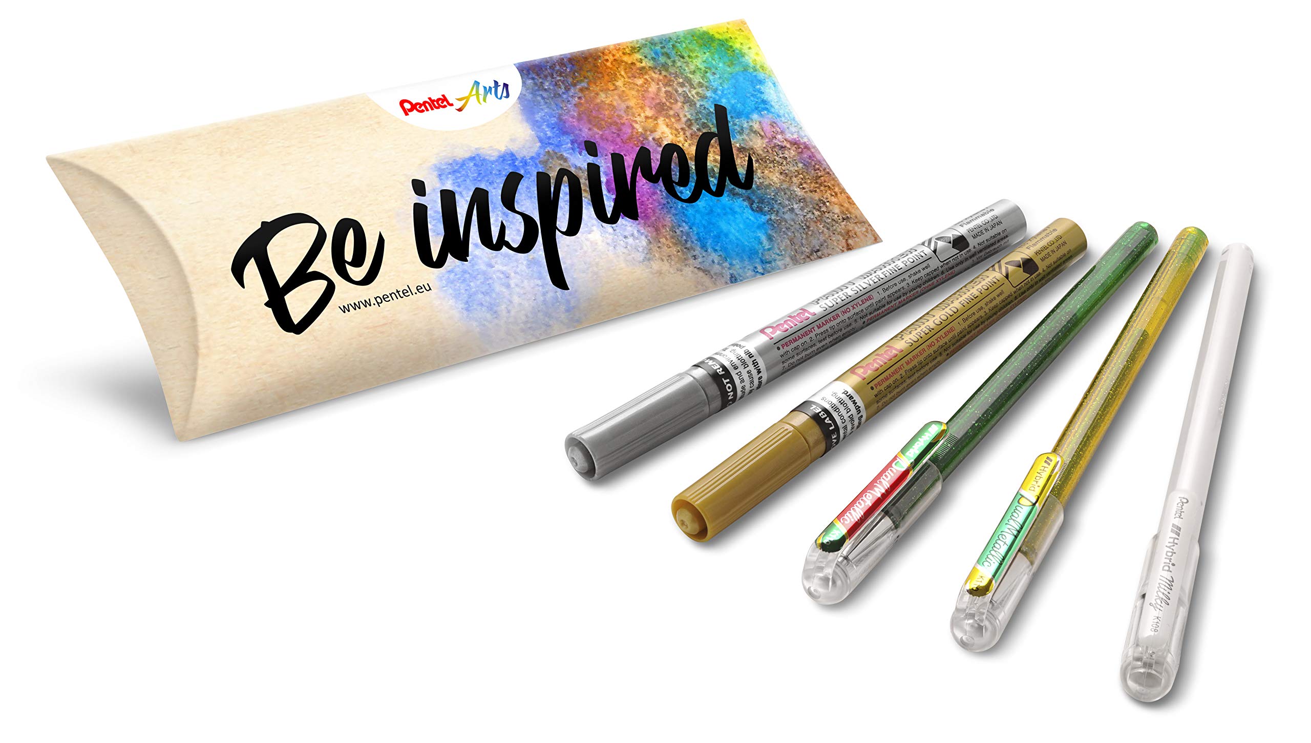pentel-arts-pack-no-l-5-pi-ces-marqueurs-paint-marker-or-argent-rollers-gel-dual image 1
