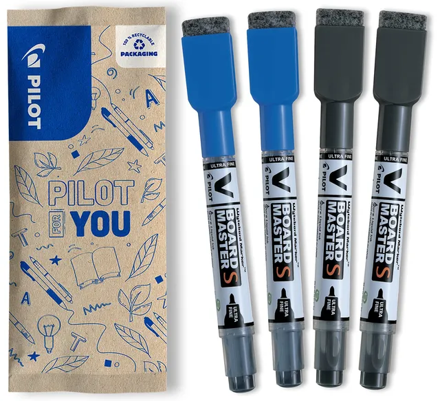 pilot-v-board-master-s-lot-de-4-marqueurs-tableau-blanc-effa-ables-2-bleus-2-noi image 1