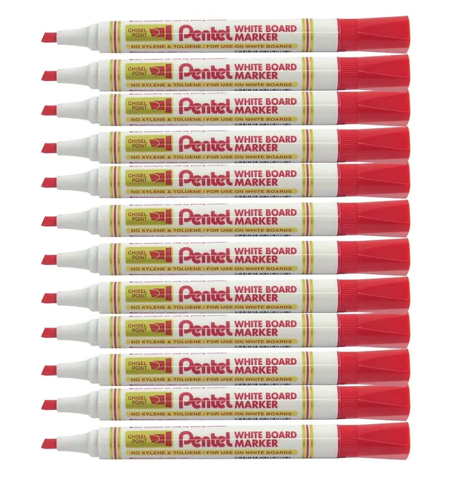 pentel-mw86-b-lot-de-12-marqueurs-tableau-blanc-pointe-biseaut-e-rouge image 1
