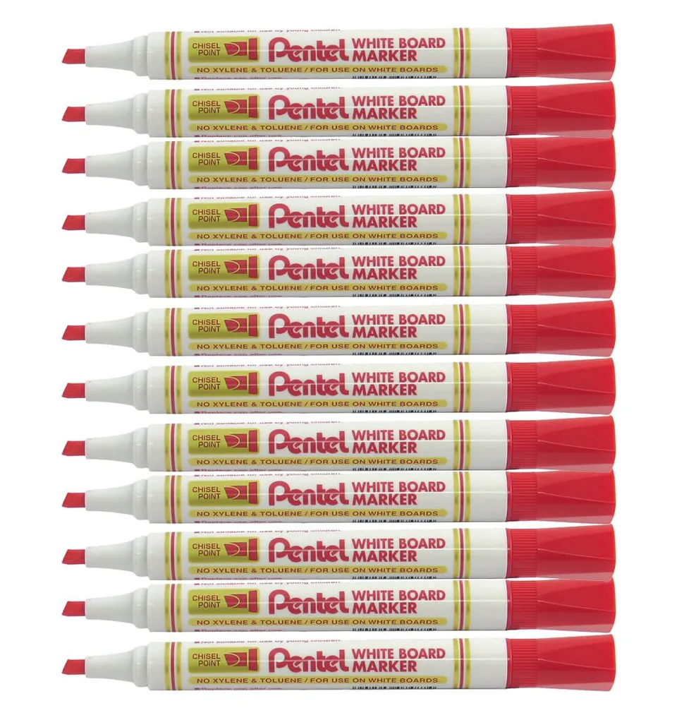 pentel-mw86-b-lot-de-12-marqueurs-tableau-blanc-pointe-biseaut-e-rouge image 1