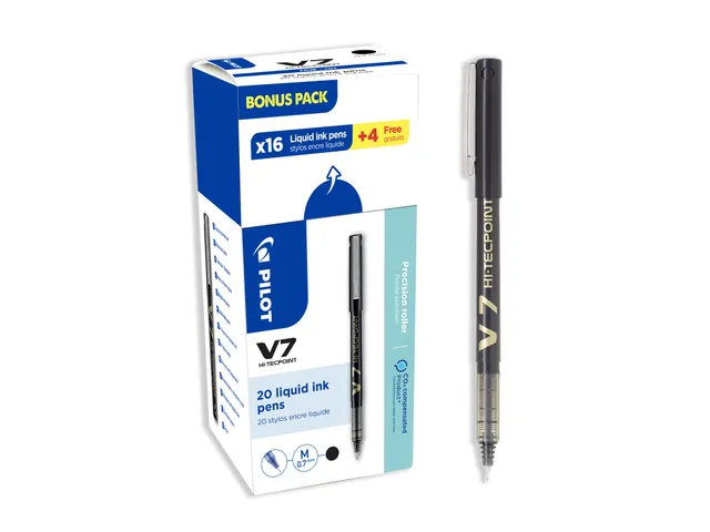 pilot-v7-hi-tecpoint-roller-encre-liquide-noir-lot-de-20 image 1