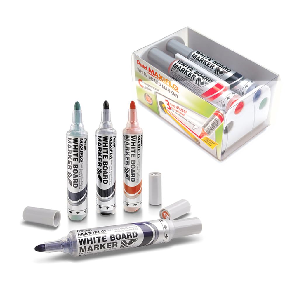 pentel-maxiflo-kit-tableau-blanc-brosse-effaceur-4-marqueurs-pointe-conique-6-mm image 2