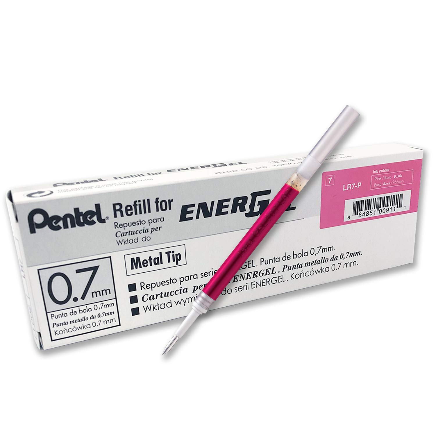 pentel-energel-lr7-lot-de-12-recharges-roller-0-7-mm-rose image 1