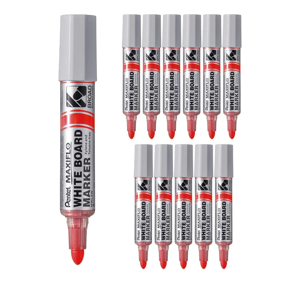 pentel-maxiflo-mwl5w-bx-marqueur-tableau-blanc-rouge-pointe-ultra-large-lot-de-1 image 1