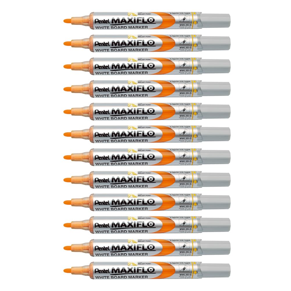 pentel-maxiflo-mwl5s-marqueur-tableau-blanc-jaune-lot-de-12-pointe-conique image 1