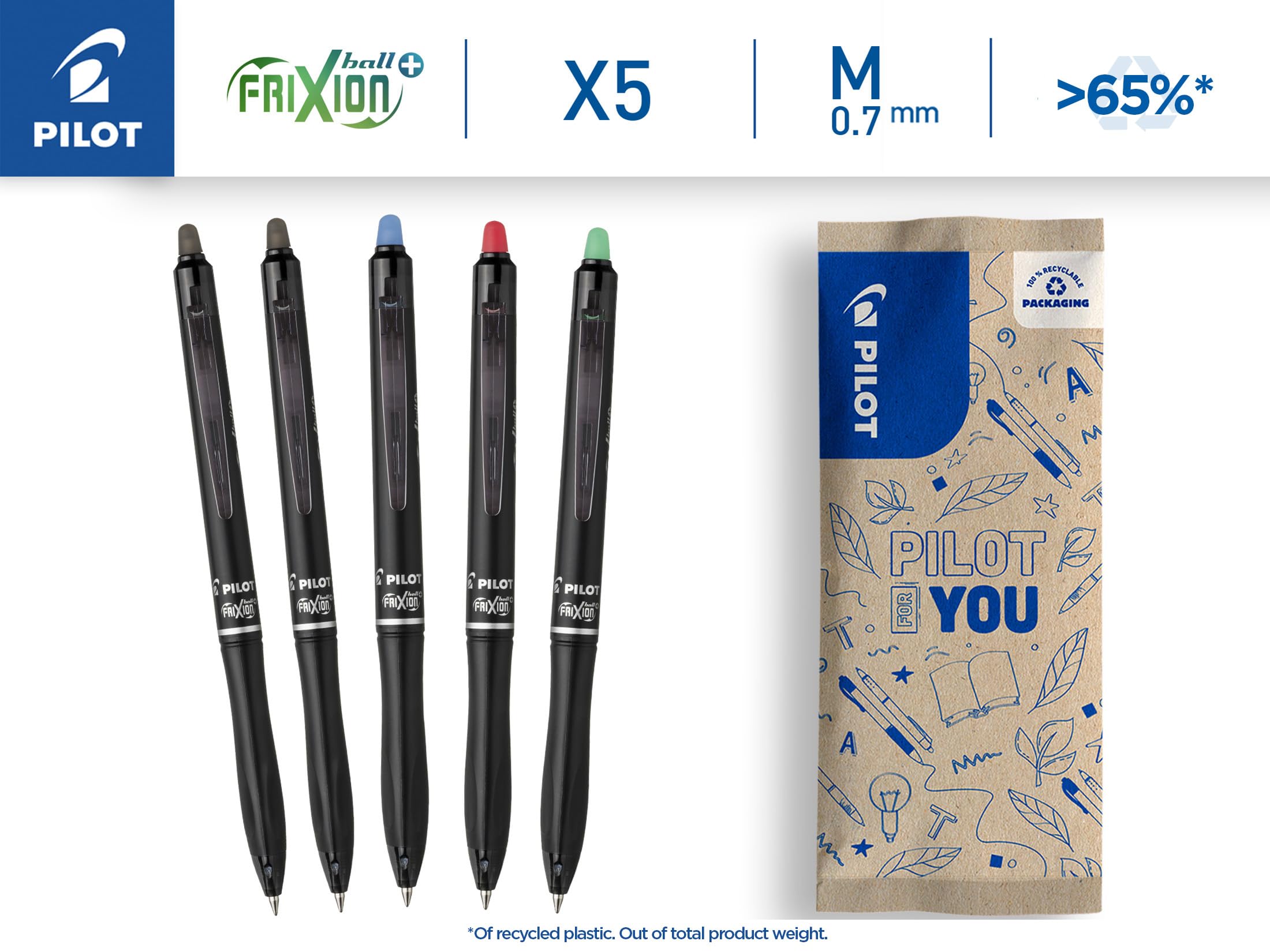 pilot-frixion-ball-plus-stylos-rollers-effa-ables-4-couleurs-pointe-moyenne-0-7- image 2