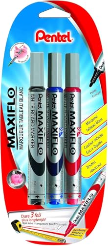 pentel-maxiflo-lot-de-3-marqueurs-tableau-blanc-pointe-ogive-moyenne-noir-bleu-r image 7