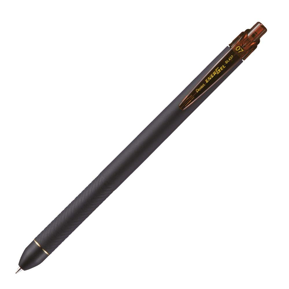pentel-energel-stylo-roller-r-tractable-0-7-mm-marron-corps-noir-mat image 1
