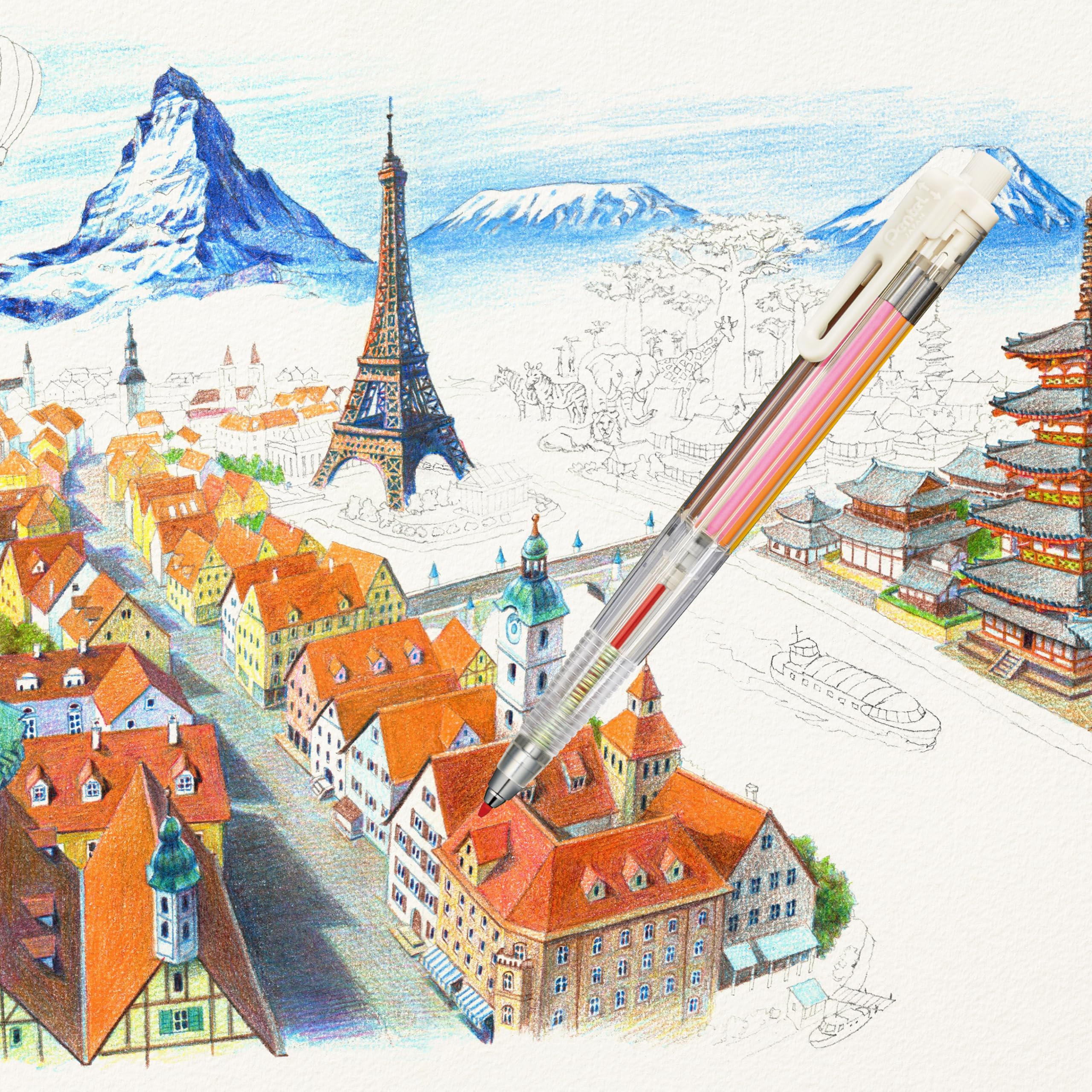 pentel-art-multi-8-xph804st-porte-mines-8-couleurs-2-0-mm-kit-12-recharges-taill image 2