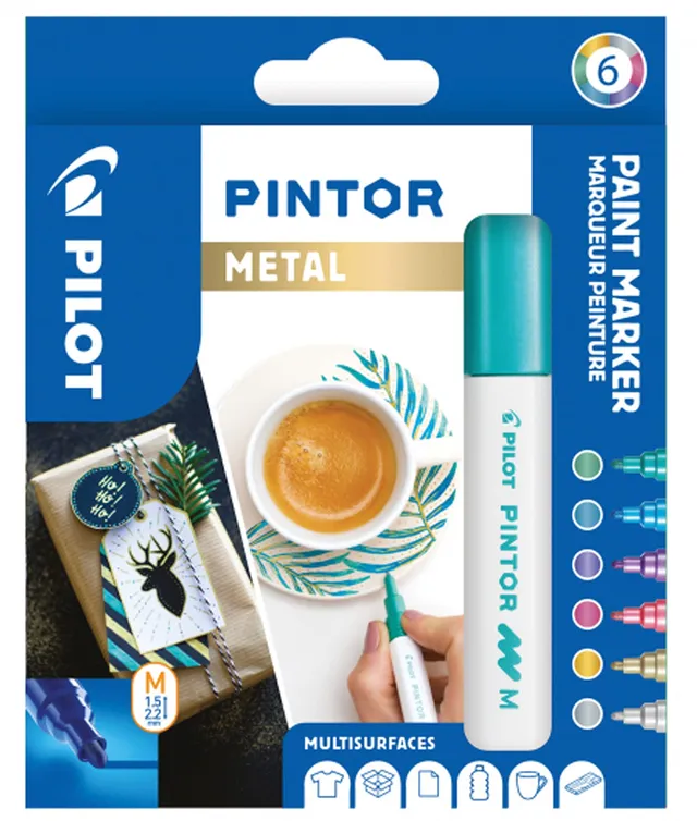 pilot-pintor-m-tal-pochette-de-6-marqueurs-peinture-pointe-moyenne-couleurs-m-ta image 1