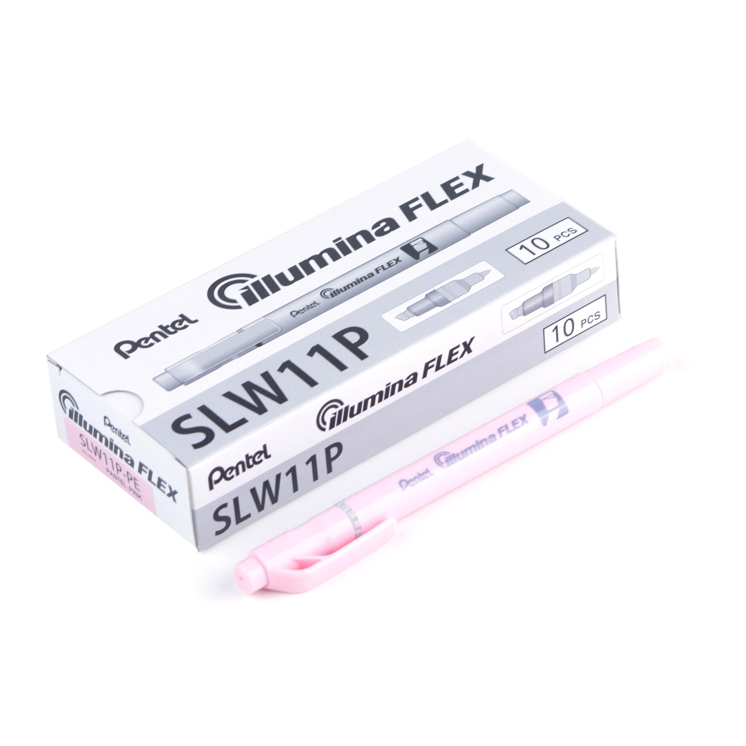 pentel-illumina-flex-slw11p-surligneur-bi-pointe-pastel-rose-lot-de-10 image 1