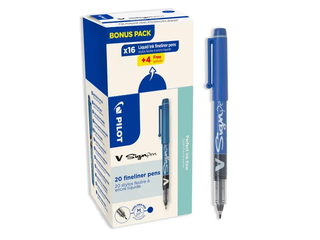 pilot-v-sign-pen-lot-de-20-feutres-bleus-encre-liquide-pointe-moyenne-2-mm-s-cha image 1