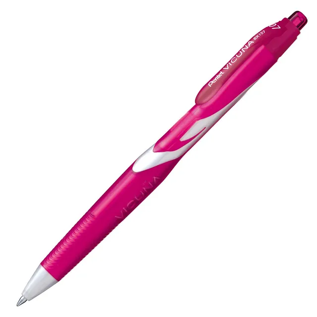 pentel-vicuna-stylo-bille-r-tractable-rose-lot-de-12-pointe-fine-0-7-mm image 1