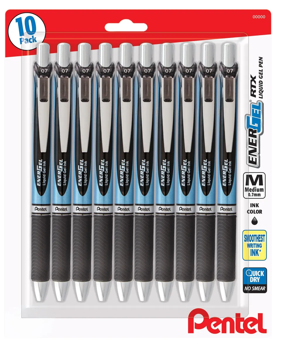 pentel-energel-rtx-roller-gel-r-tractable-0-7-mm-noir-lot-de-10 image 1