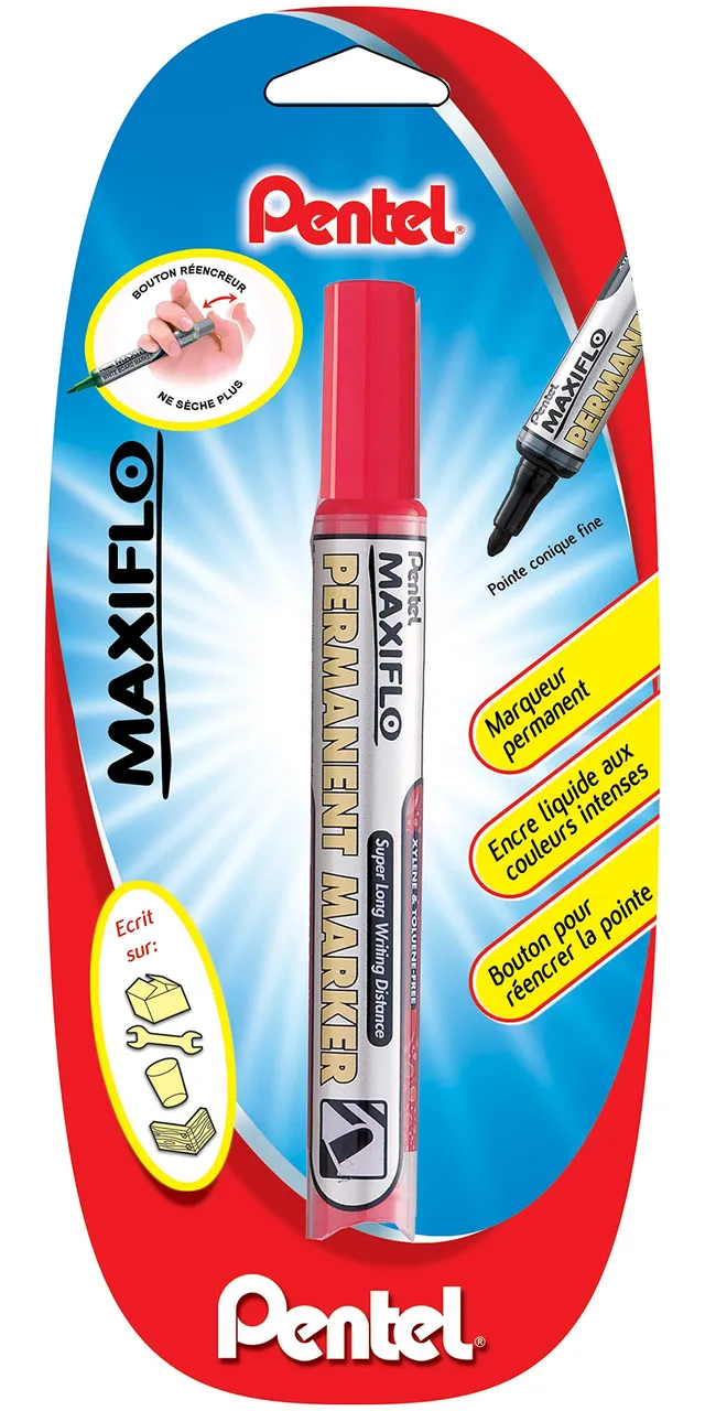pentel-maxiflo-nlf50-marqueur-permanent-pointe-conique-1-1-mm-rouge image 1
