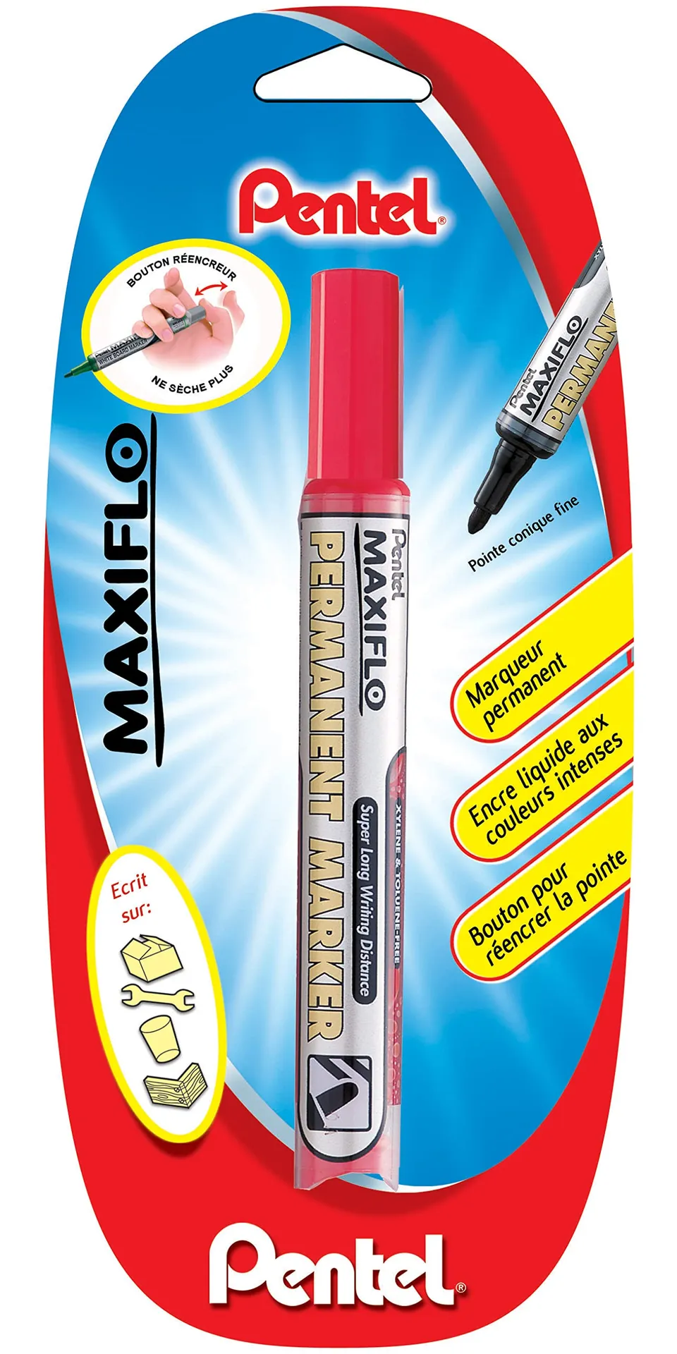 pentel-maxiflo-nlf50-marqueur-permanent-pointe-conique-1-1-mm-rouge image 1