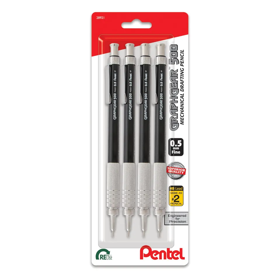 pentel-graphgear-500-pg525-porte-mine-0-5-mm-noir-lot-de-4 image 1