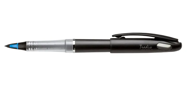 pentel-tradio-stylo-feutre-plume-rechargeable-bleu-corps-noir-lot-de-12 image 1