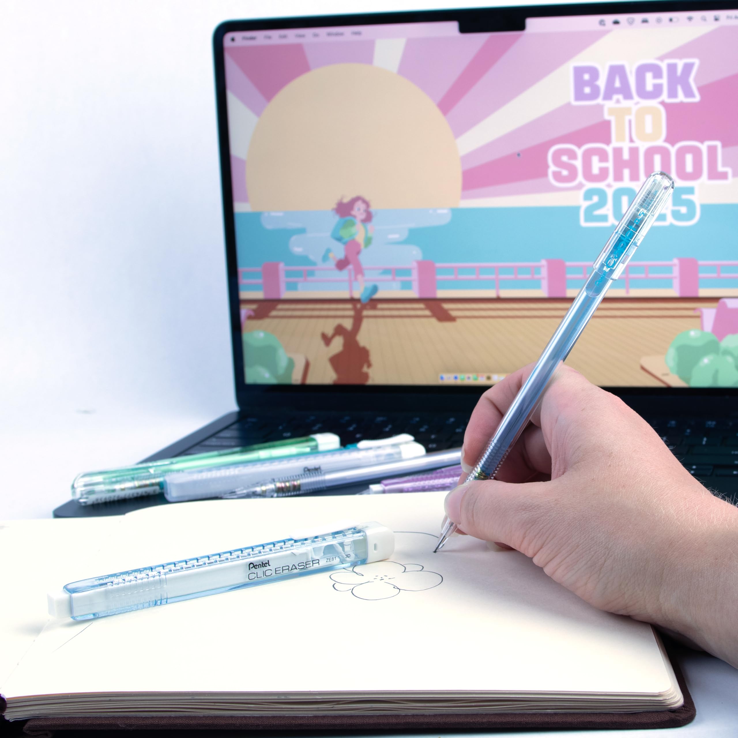 pentel-clic-eraser-ze81-stylo-gomme-rectangulaire-rechargeable-corps-bleu-ciel-t image 4