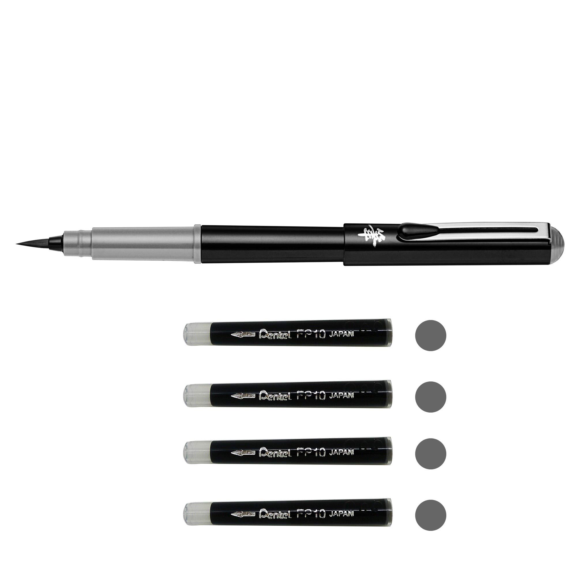 pentel-pocket-brush-gfkpn-stylo-pinceau-gris-4-cartouches image 1