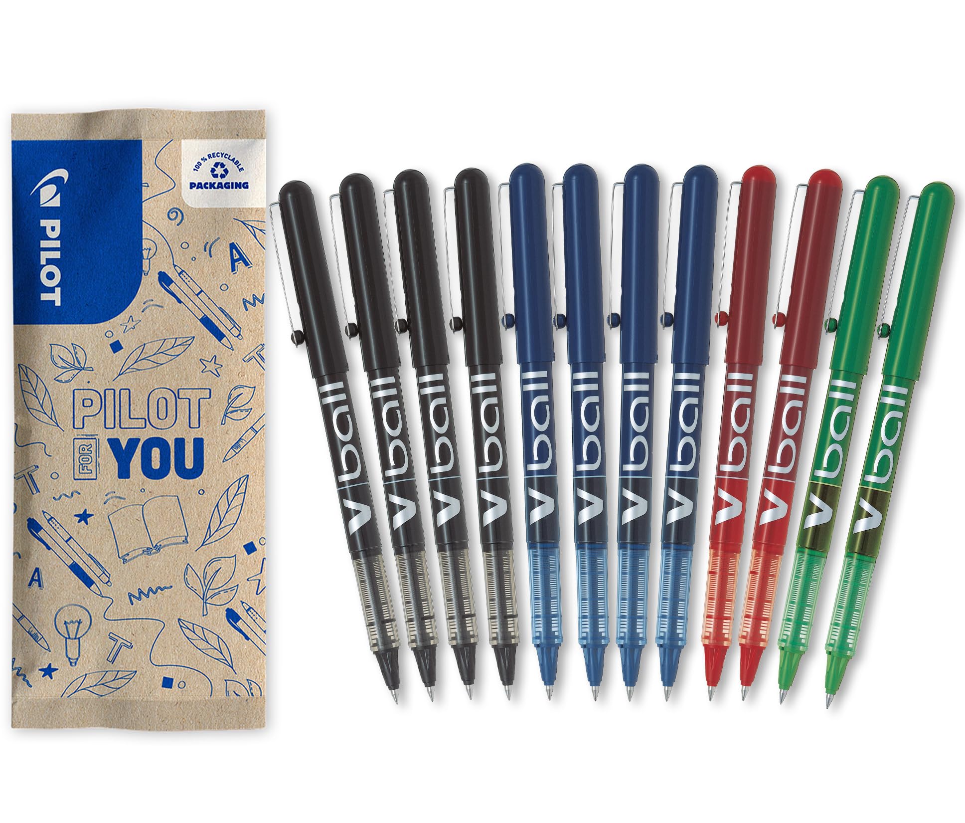 pilot-v-ball-05-stylo-roller-encre-liquide-bleu-pointe-fine-lot-de-4 image 8
