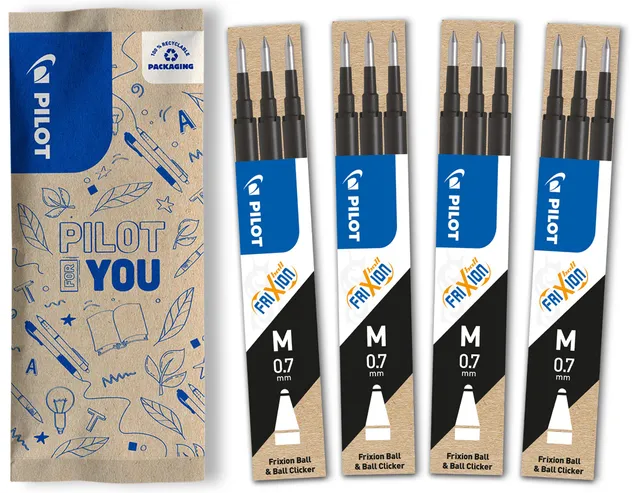 pilot-frixion-recharges-effa-ables-0-7-mm-noires-4-tuis-de-3-lot-de-12 image 1