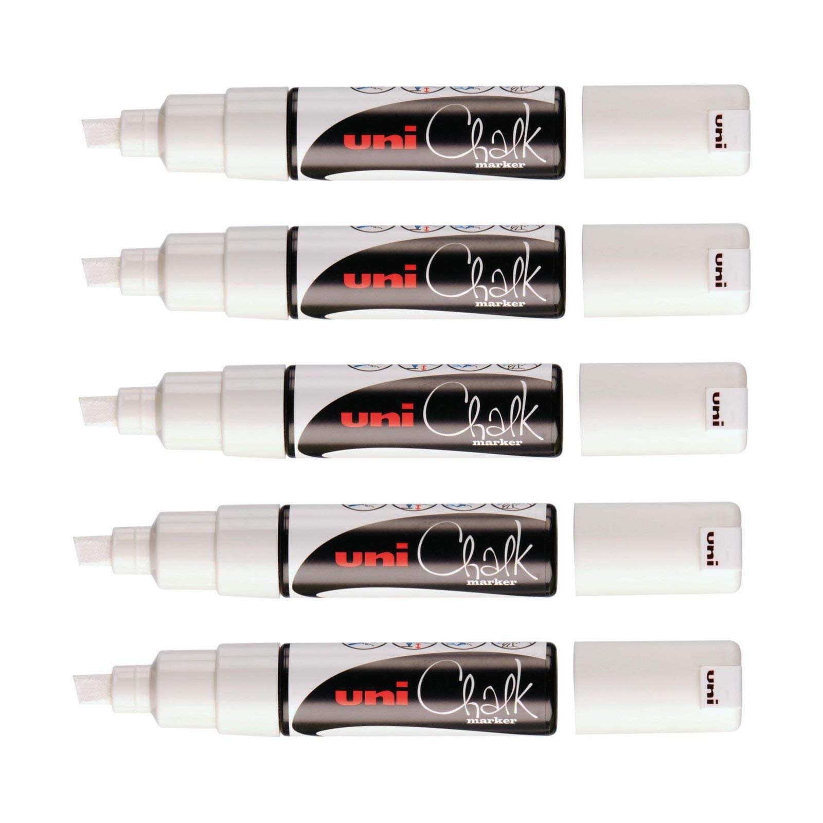 uni-ball-chalk-pwe8k-marqueurs-craie-blanc-pointe-biseaut-e-8-mm-lot-de-5 image 1
