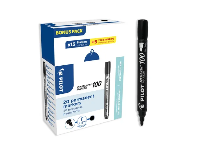 pilot-100-marqueur-permanent-noir-pointe-moyenne-pack-xxl-20-15-5 image 1