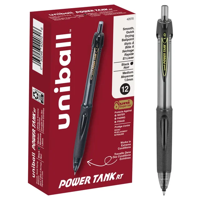 uni-ball-power-tank-rt-stylo-bille-r-tractable-1-0-mm-noir-corps-fum image 1