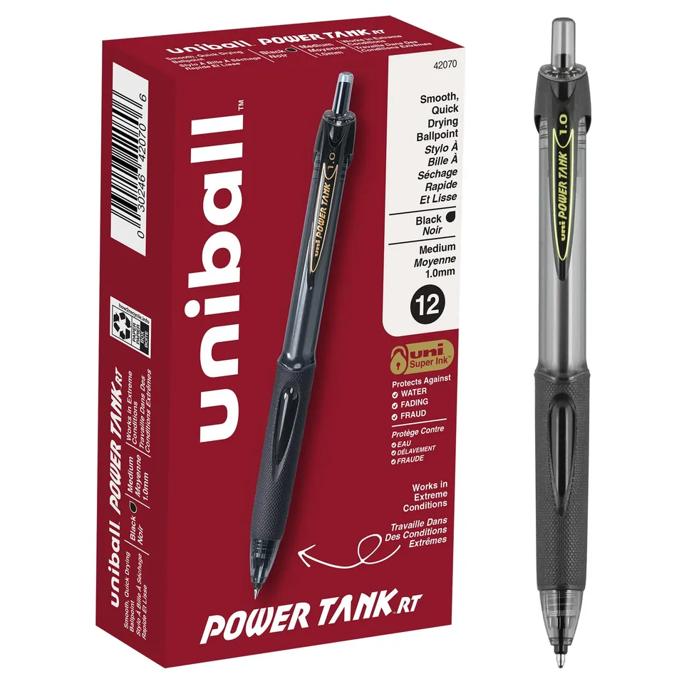 uni-ball-power-tank-rt-stylo-bille-r-tractable-1-0-mm-noir-corps-fum image 1