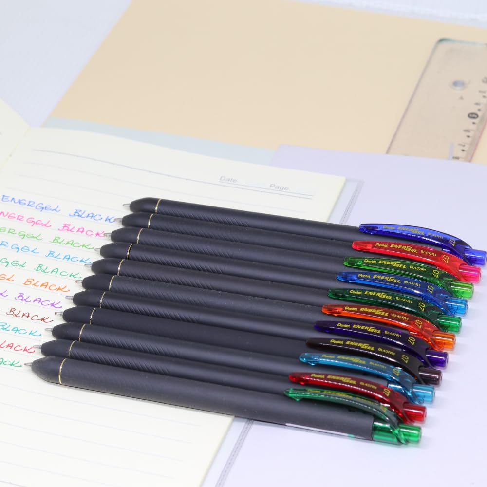pentel-energel-stylo-roller-r-tractable-0-7-mm-marron-corps-noir-mat image 4