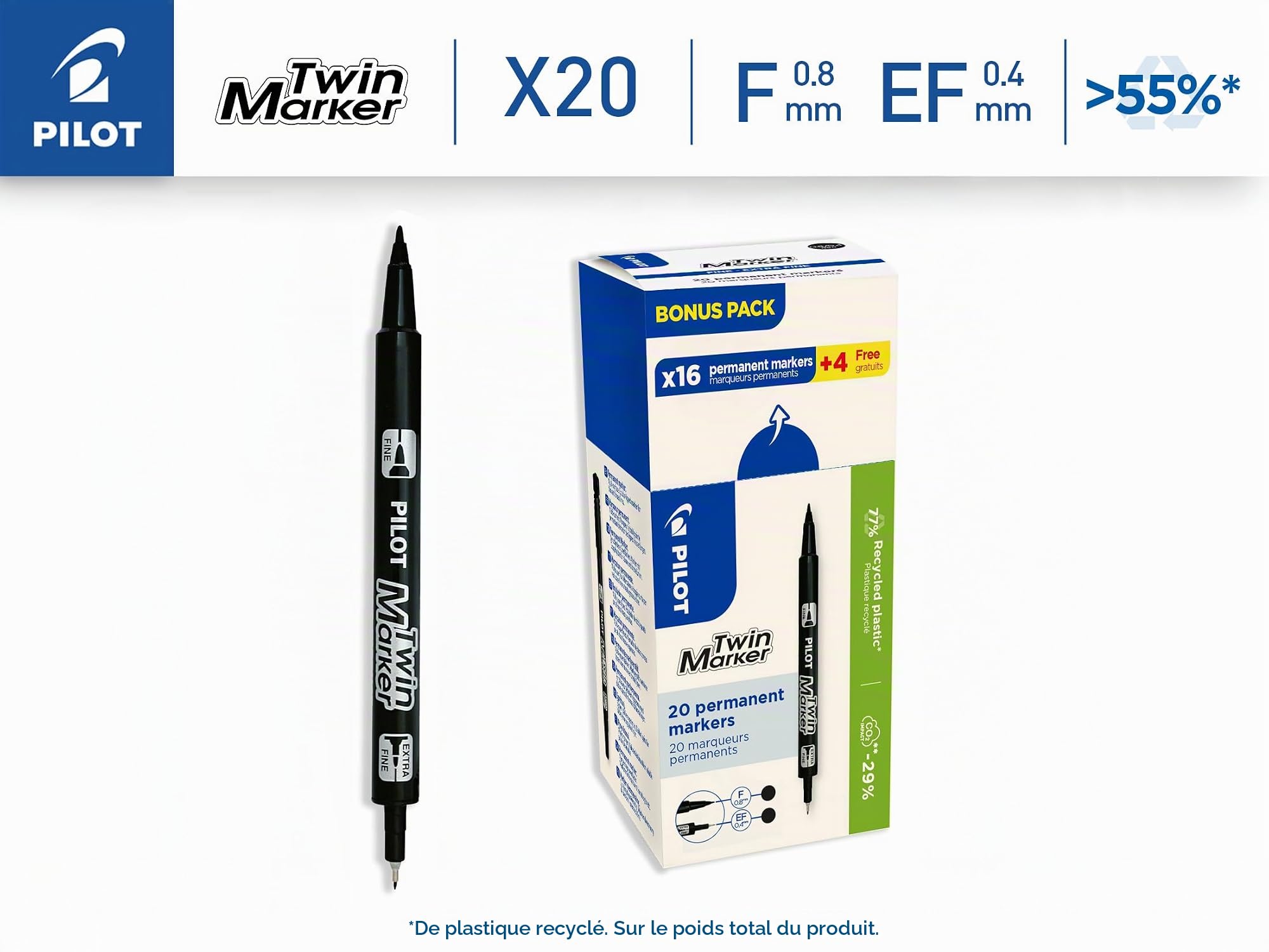 pilot-twin-marker-marqueur-permanent-noir-double-pointe-fine-extra-fine-lot-de-2 image 2