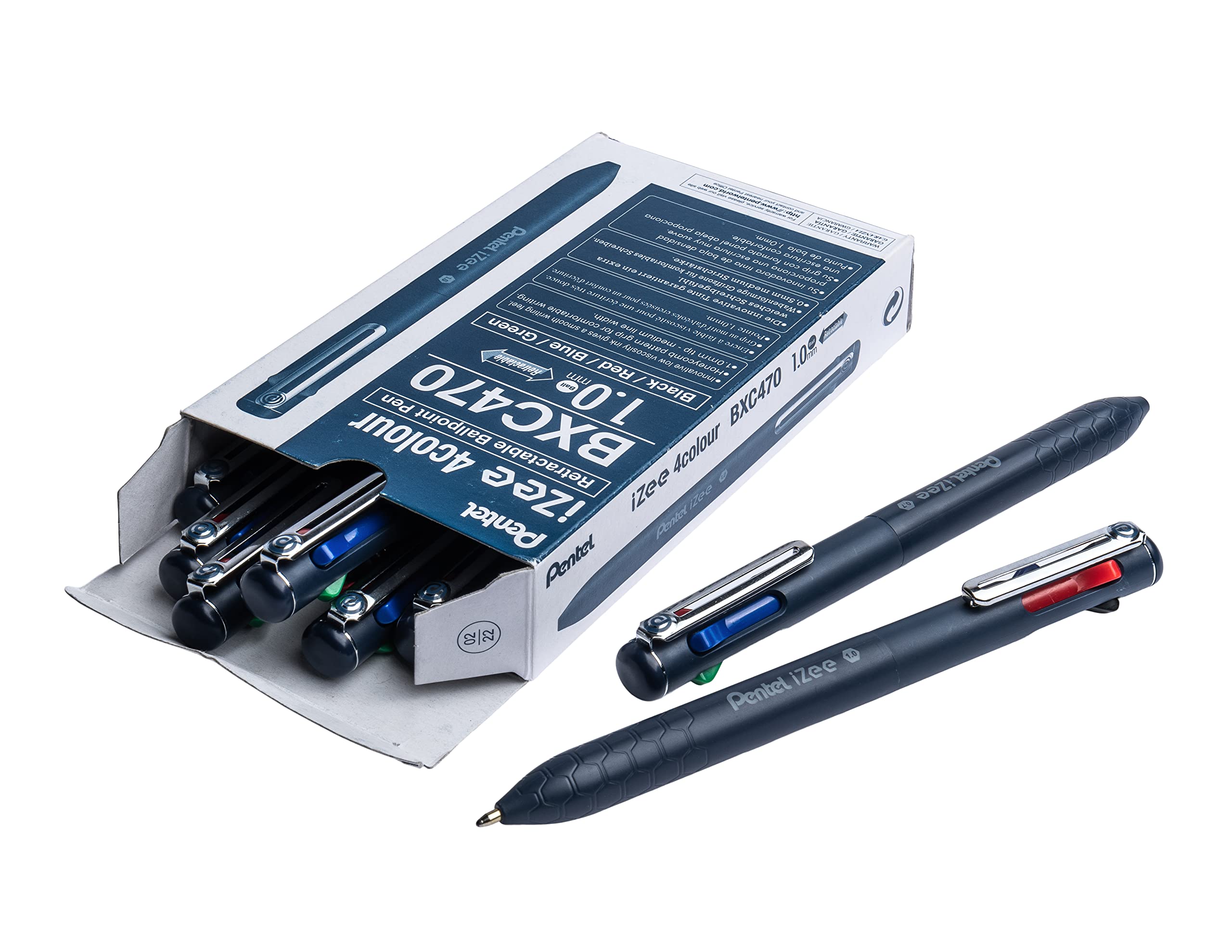 pentel-izee-bxc470-dc-lot-de-12-stylos-bille-4-couleurs-encre-faible-viscosit-po image 1